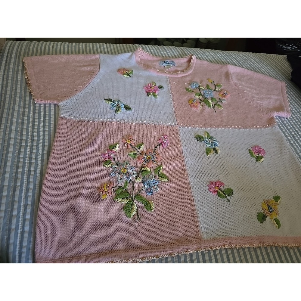 Vinatge Haband SWEATER XL Floral Pink & WHITE